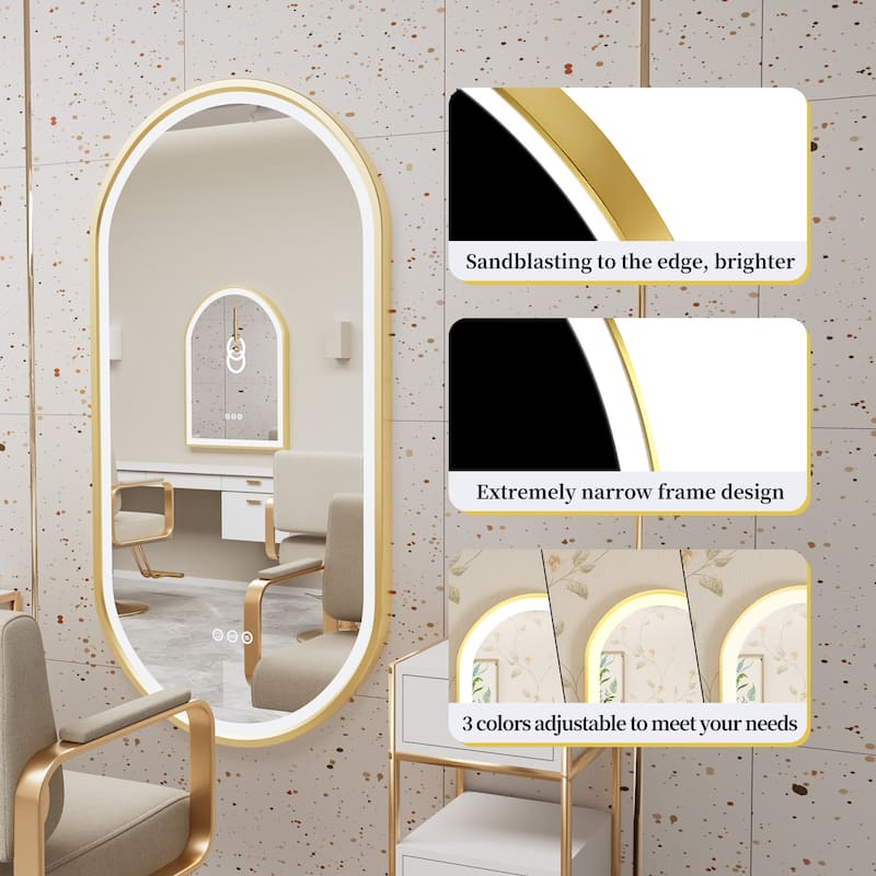 Oval LED Bathroom Mirror Light Wall Mounted with Metal Frame Anti-Fog