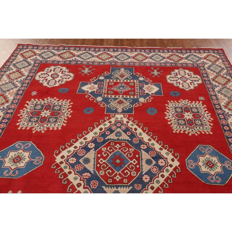 Red Kazak Rug Hand-Knotted Living Room Wool Carpet - 8'3"x 11'0"