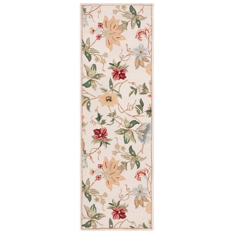 SAFAVIEH Handmade Chelsea Rubi French Country Floral Wool Rug - 2'6" x 10' Runner - Ivory - Runner