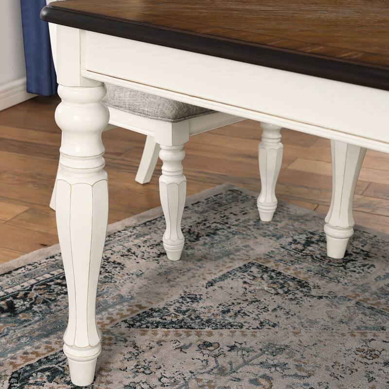 Roundhill Furniture Belleza French Country 5-Piece Dining Set in Antique White and Weathered Oak Finish