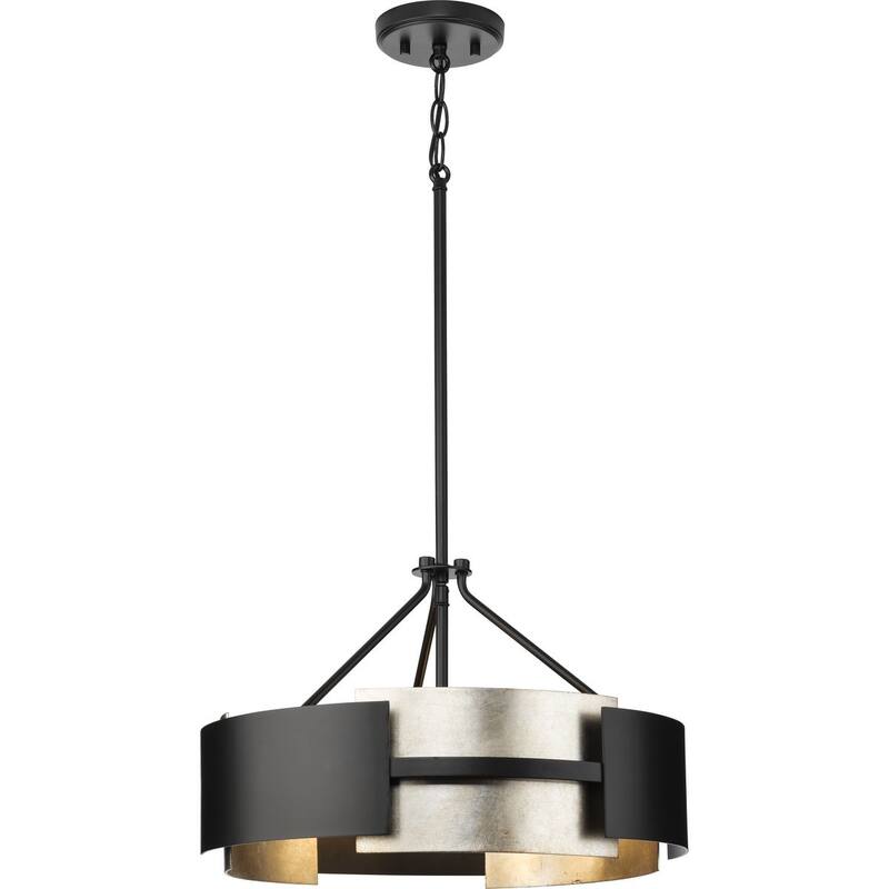 Lowery Collection 19 in. Three-Light Matte Black Aged Silver Leaf Industrial Luxe Semi-Flush Mount - 19 in x 19 in x 15.37 in