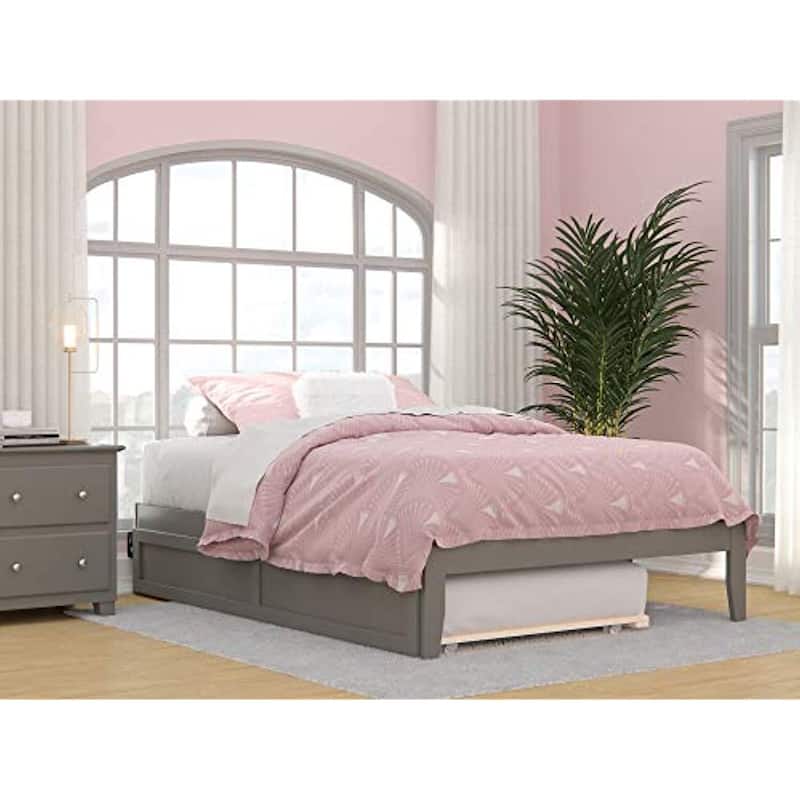 Full Bed with Trundle & USB Charger - Grey, Strong Slats, Space Saving Design, Classic Bedroom Furniture