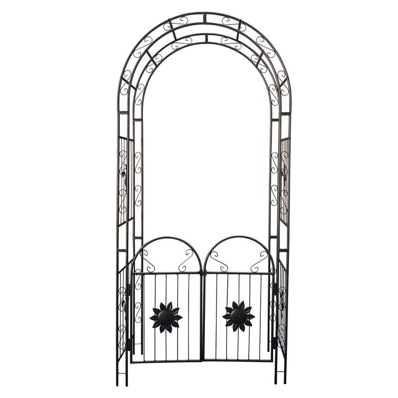 Metal Arch Garden Trellis with Doors for Climbing Plants