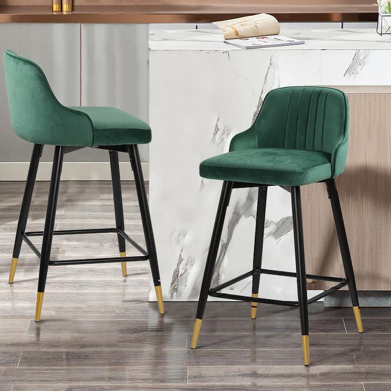 Modern Velvet Upholstered Swivel Counter/ Bar Stools Set of 2/4 - Set of 2 - Green - Bar Height
