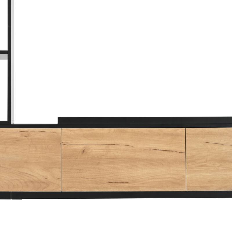 Extendable TV Stand with 3 Tier Bookshelves and Sliding Tabletop