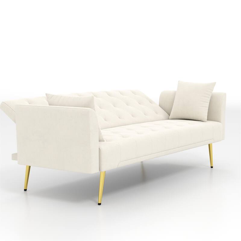 Convertible Sleeper Sofa Bed, Foldable Velvet Loveseat with Adjustable Backrest and Metal Legs, Cloud Chaise Lounge Couch