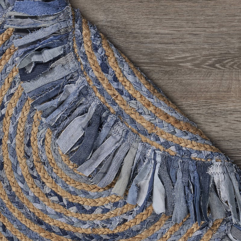 Sevita Organic Jute Braided Area Rug, Denim Blue and Natural