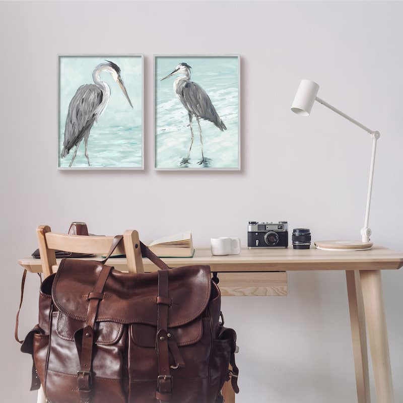 Stupell Heron Birds Standing Shallow Beach Water Coastal Waves 2pc Multi Piece Framed Wall Art Set