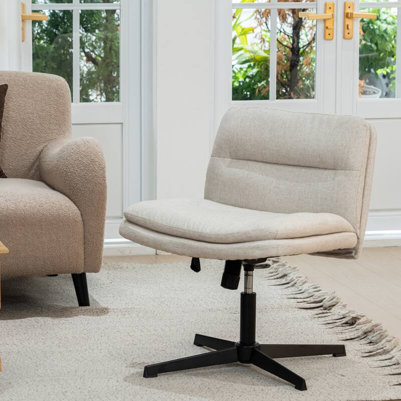 HomyLin Swivel Armless Office Desk Chair, Modern Fabric Padded Vanity Chair
