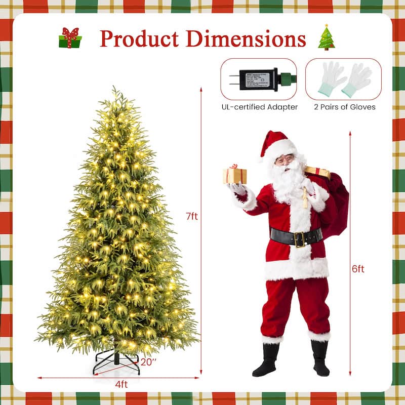 Gymax 7 FT Outdoor Artificial Christmas Tree w/ 1217 Branch Tips 400