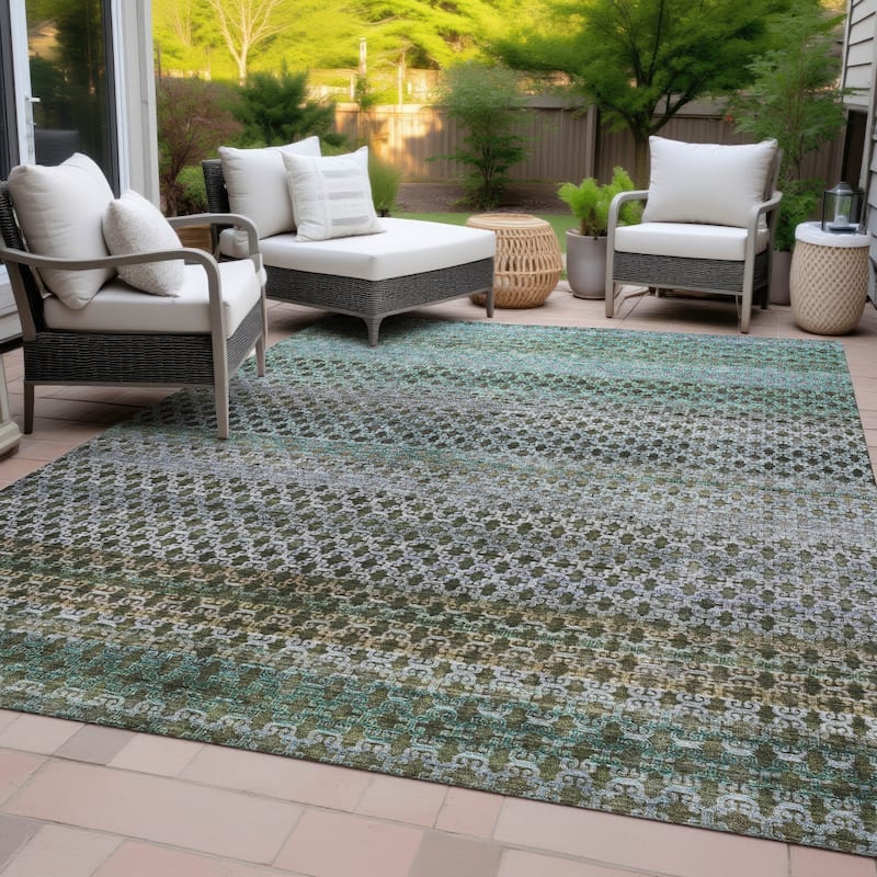 Machine Washable Indoor/Outdoor Stripe Medallions Chantille Rug