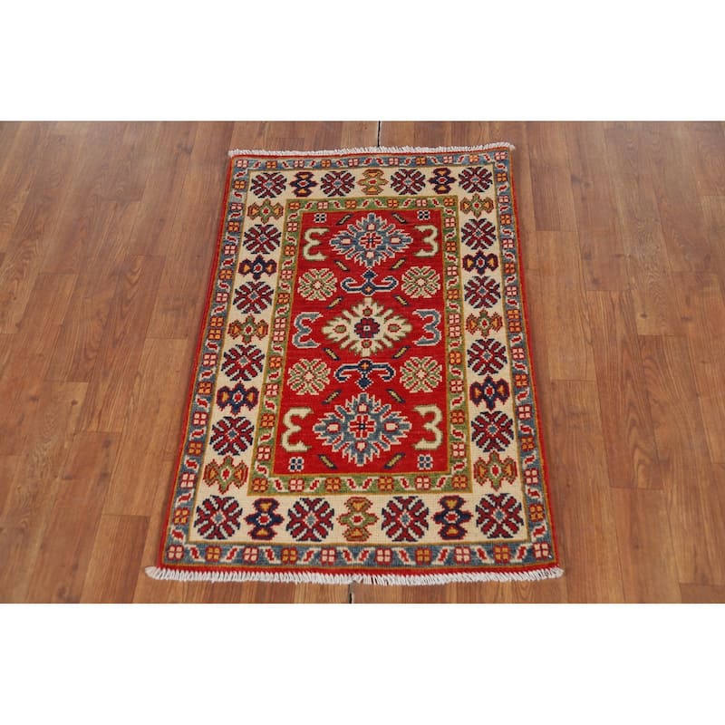 Traditional Geometric Red Kazak Foyer Rug Handmade Wool Carpet - 2'0" x 3'0"