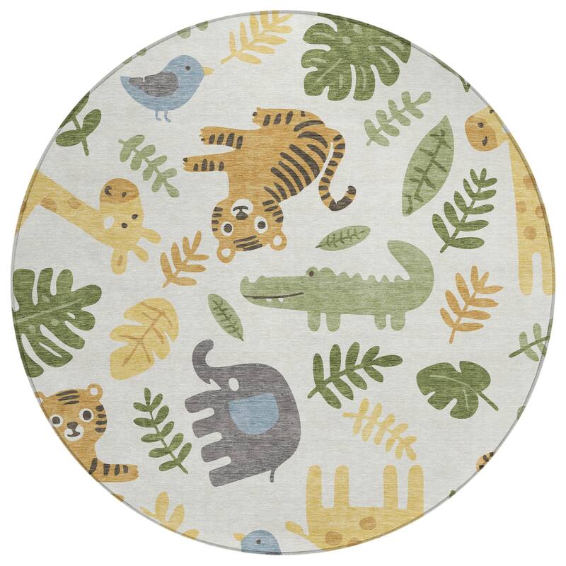 Machine Washable Indoor/ Outdoor Whimsy Safari Animals Chantille Rug