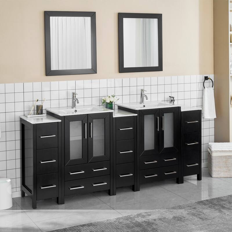 Vanity Art 84-Inch Double Sink Bathroom Vanity Set with Top and Free Mirrors - 84 X 18.1 X 35.8
