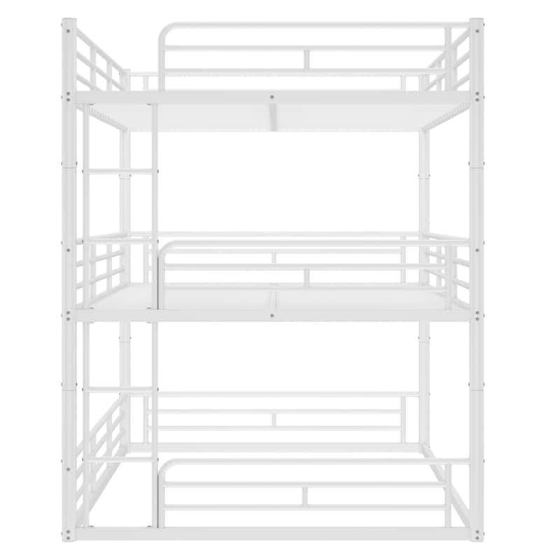 Queen over Queen over Queen Bunk Bed, Metal Triple Bunk Bed with Safety Guardrails, Bunk Bed with Noise-reduced Design
