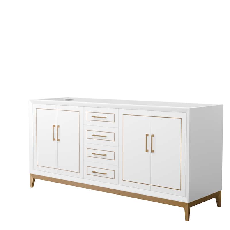 Marlena 72-Inch Double Vanity Cabinet - White, Satin Bronze Trim, No Top