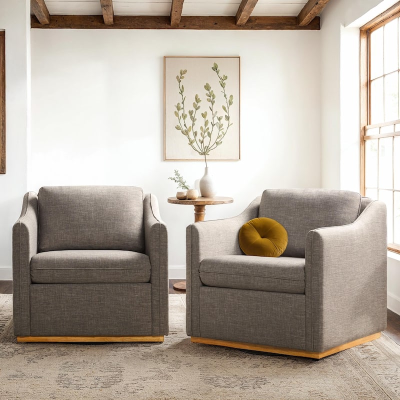 Walker Edison Modern Farmhouse Upholstered Linen Swivel Armchairs (Set of 2) - Dark Grey