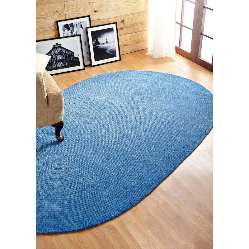 Better Trends Chenille Tweed & Solid Braid 100% Polyester Stain Resistant, Double Sided Reversible Indoor Area Rug - 96" x 120" Oval - Smoke Blue