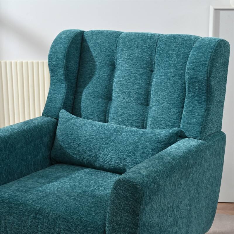 Modern Chenille Upholstered Armchair with Pillow and Solid Wood Leg