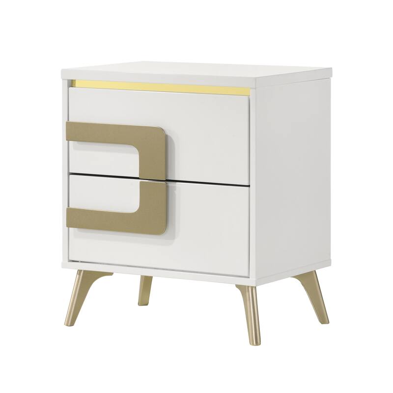 Claire Collection White Gold Wood Modern 2 Drawer Nightstand