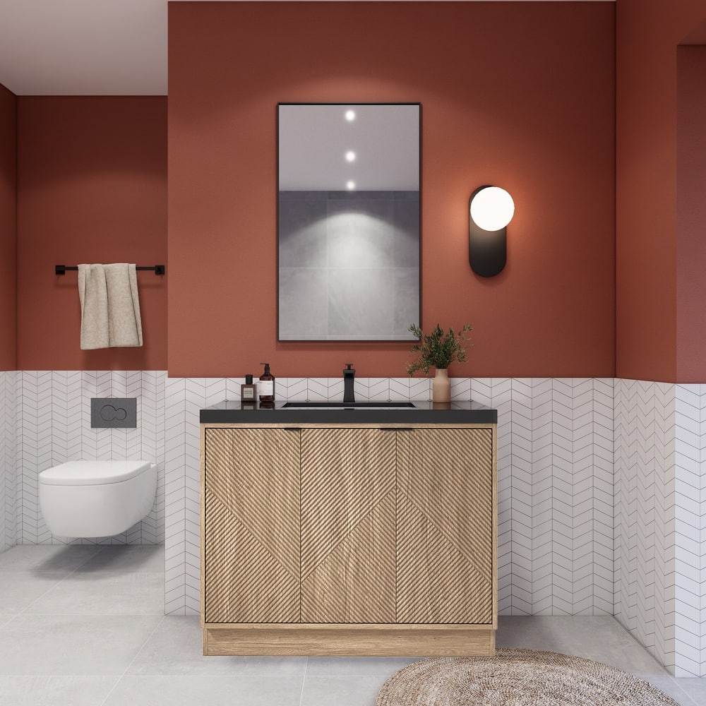 Milano 42" Freestanding (R) Bathroom Vanity with Black Acrylic Sink