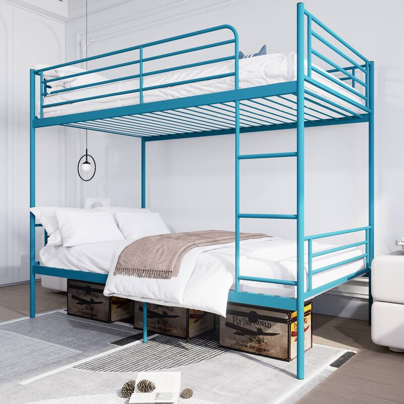 Bunk Bed with Ladder and high Guardrail, Able to Split, Metal Bunk Bed, Storage Space, Noise Free,Twin Over Twin Size