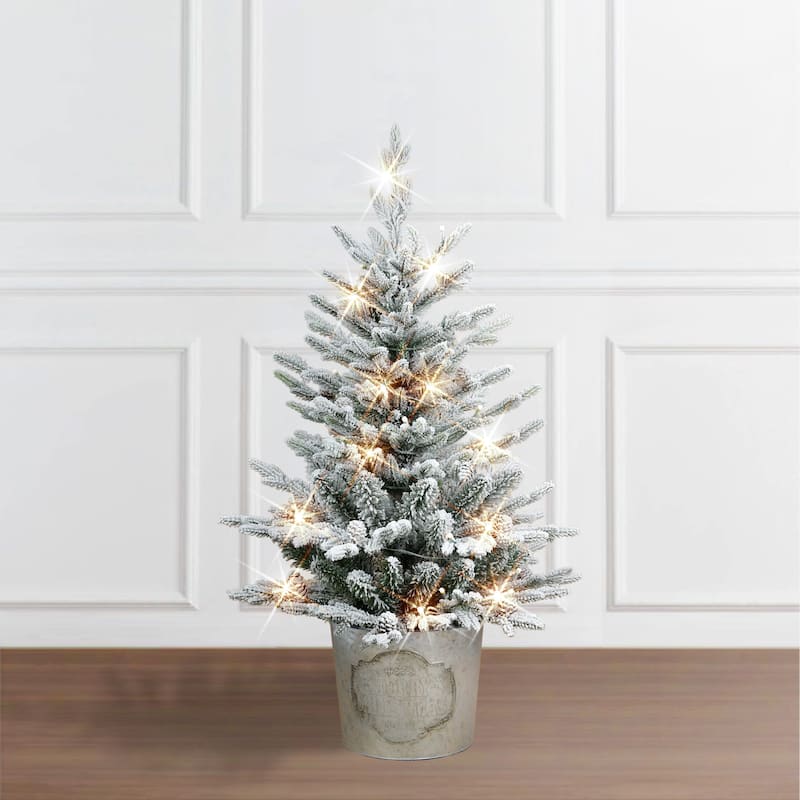 Puleo International 3 ft. Pre-Lit Potted Flocked Tree - 3 Foot