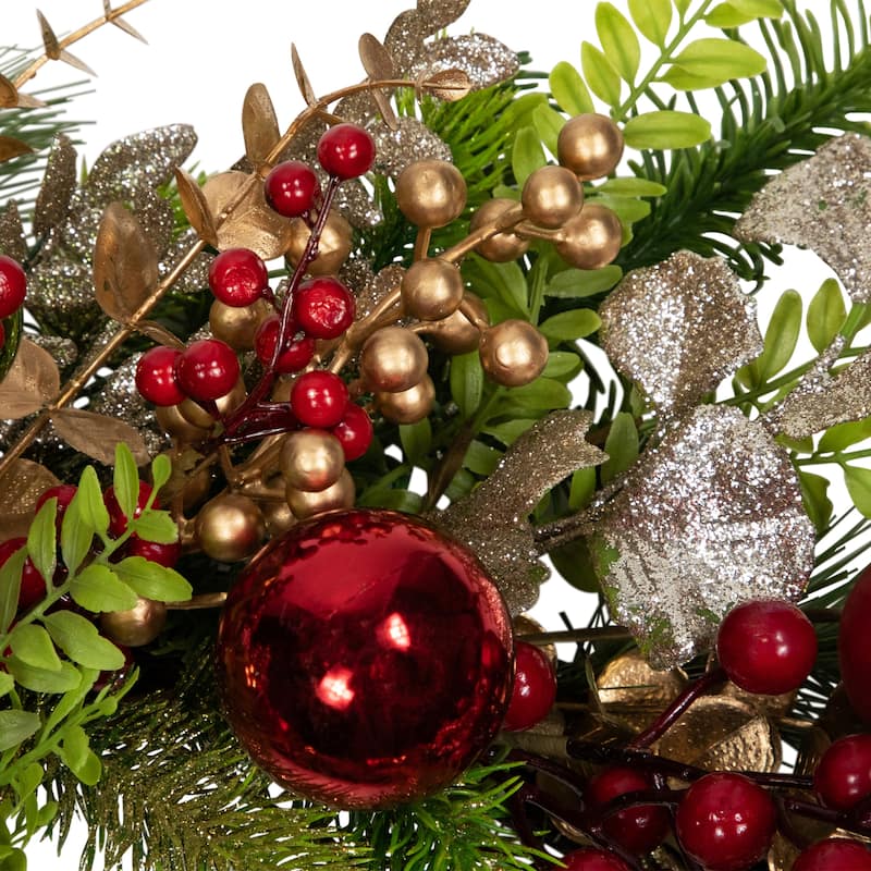 Glittered Ornaments and Berries Christmas Wreath - 24" - Green and Gold