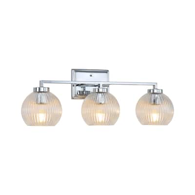 Elliott 3-Light Vanity Light in Chrome with Ribbed Clear Shade - Silver
