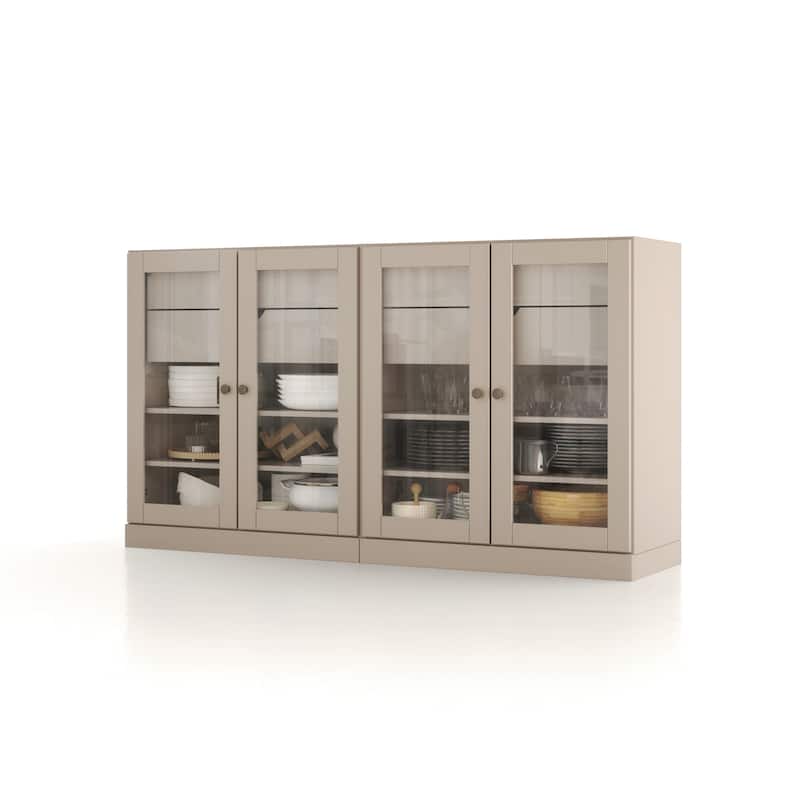 Palace Imports 100% Solid Wood 64" Sideboard with Clear Glass Doors, 4-Drawers and Adjustable Shelves