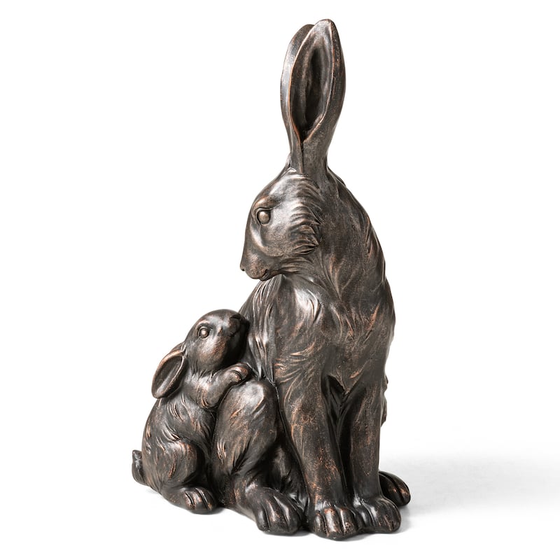 Glitzhome MGO Bronze Mom and Baby Rabbit Statue Standing Bunny Figurine