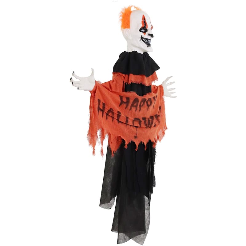 Haunted Hill Farm Twister the Clown Animatronic Tree Hugger with Movement, Sounds, and Light-Up Eyes for Halloween Decoration