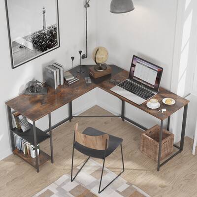 L-shaped Office Desk Computer Desk w/ Storage Shelves for Home Office
