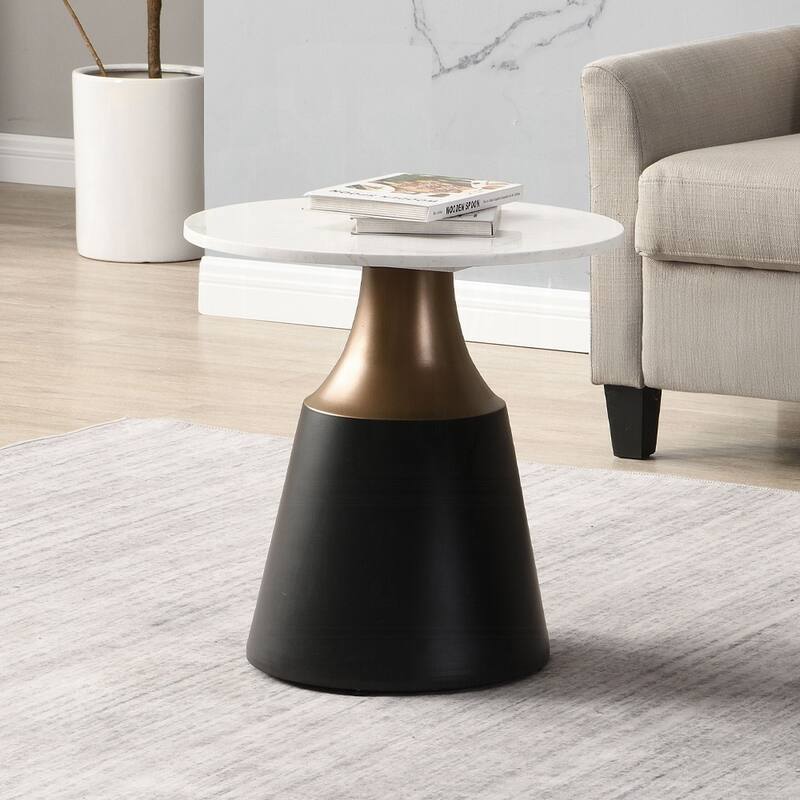 Round End Table with Marble Top in White and Black