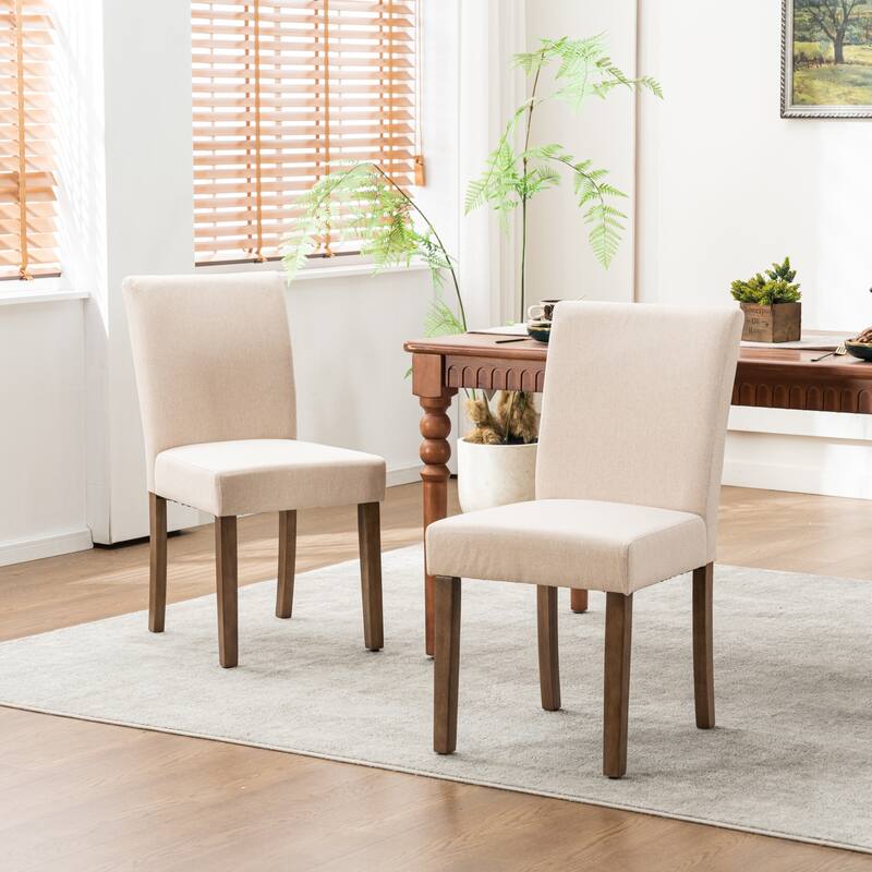 Upholstered Modern Dining Chairs, Linen Fabric Side Chairs Set of 2