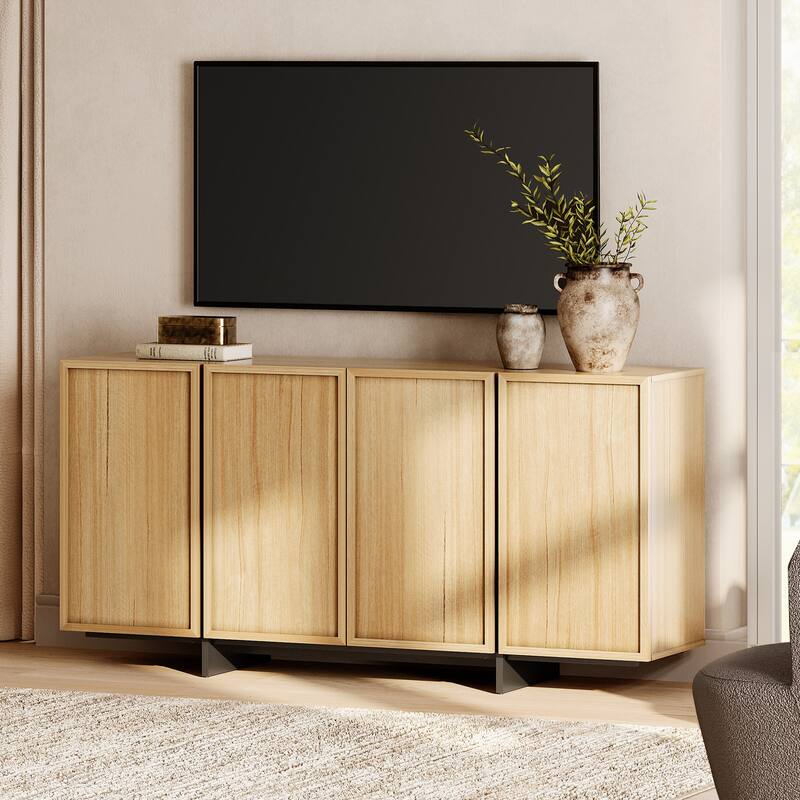 WAMPAT TV Stand With 4 Storage Doors & T-Shaped Legs, Entertainment Center For Living Room, Bedroom