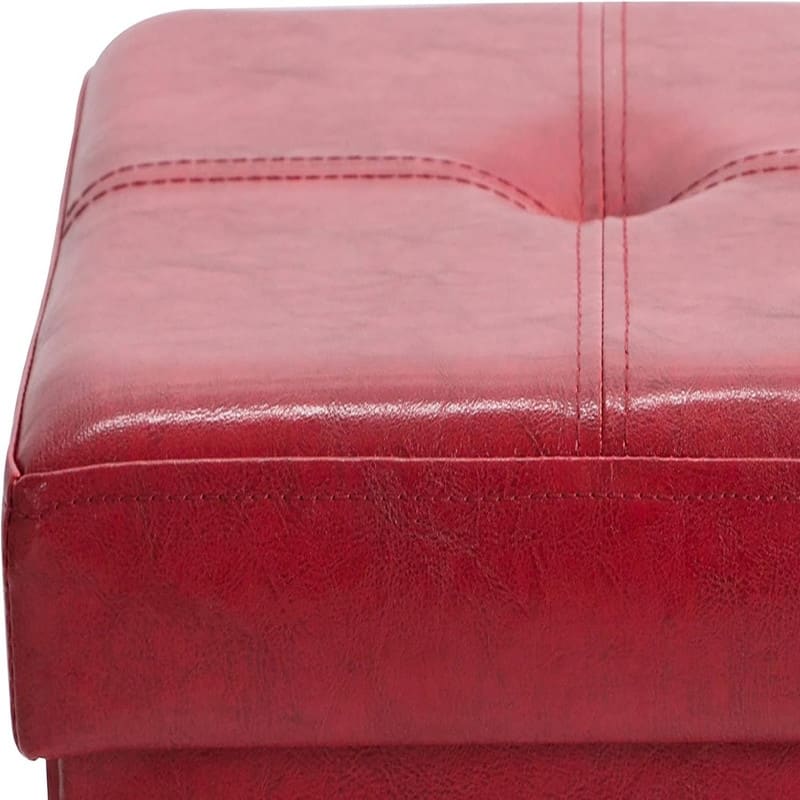 Faux Leather Cube Storage Ottoman Red