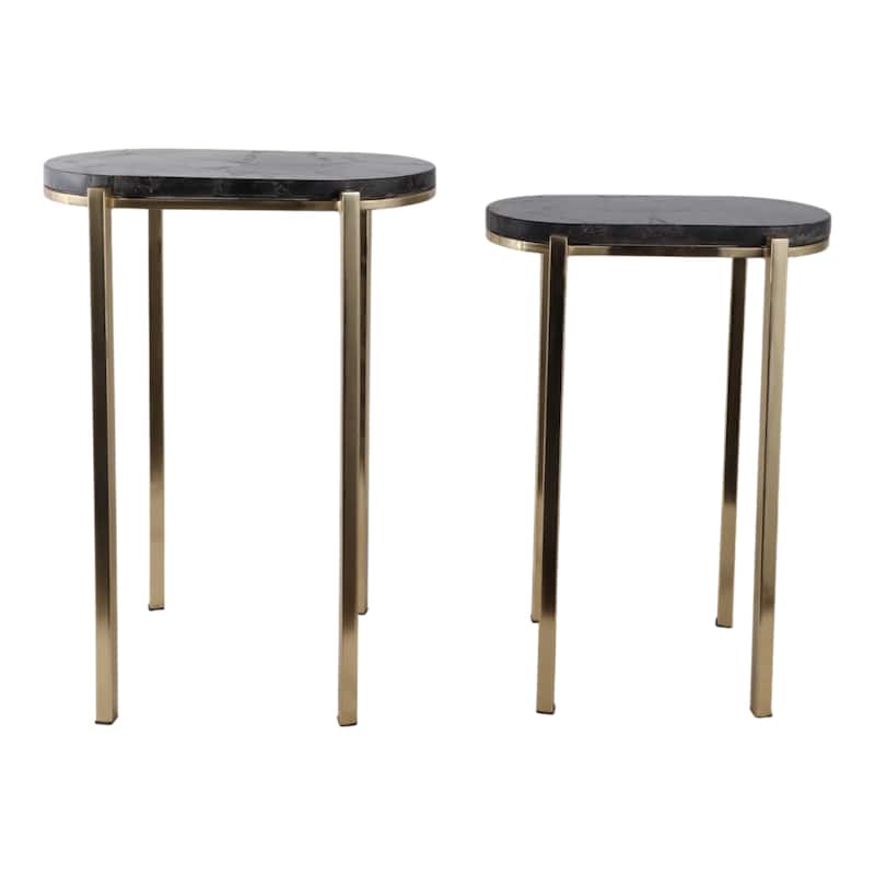 Stone Metal Side Table Modern Slim Base (Set of 2) - 22/24" Black - 24.0"