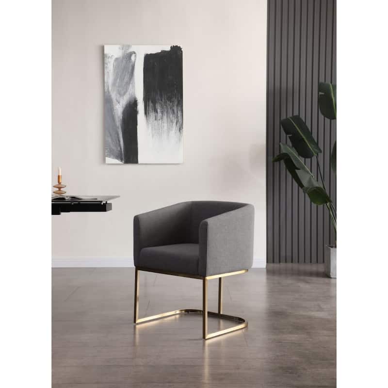 Antiqued Brass Upholstered Dining Arm Chair with Fabric Seat