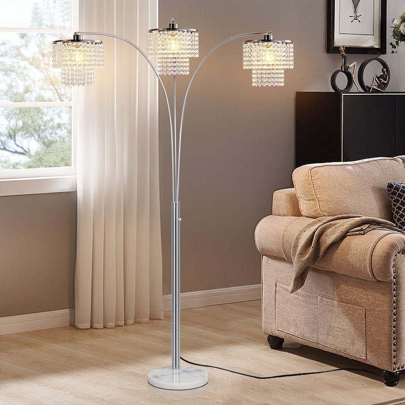 Brio 90" 3-Light Modern Crystal Arc Floor Lamp - 85