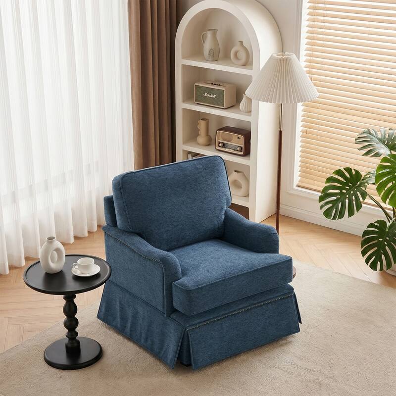 Skirted Swivel Accent Nailhead Barrel Chair