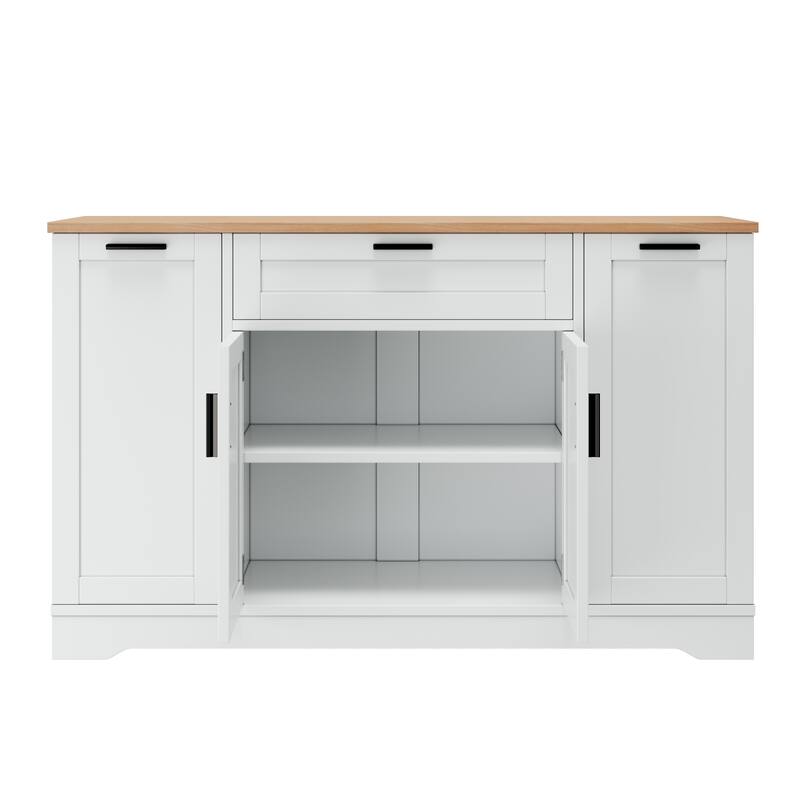 Multi-Functional Kitchen Sideboard with Extendable Dining Table, Storage Cabinet with 3-Tier Pull-Out Rack