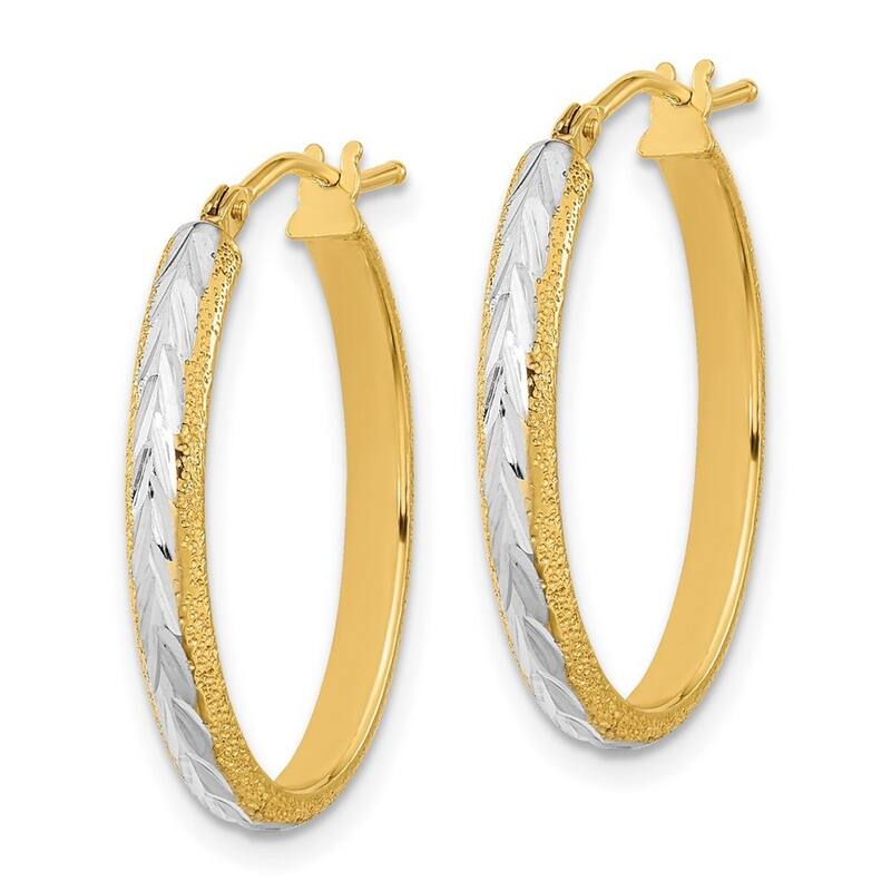 Curata 14k Yellow Gold White Rhodium Sparkle Cut Textured Hoop Earrings - 28.3x18.7mm