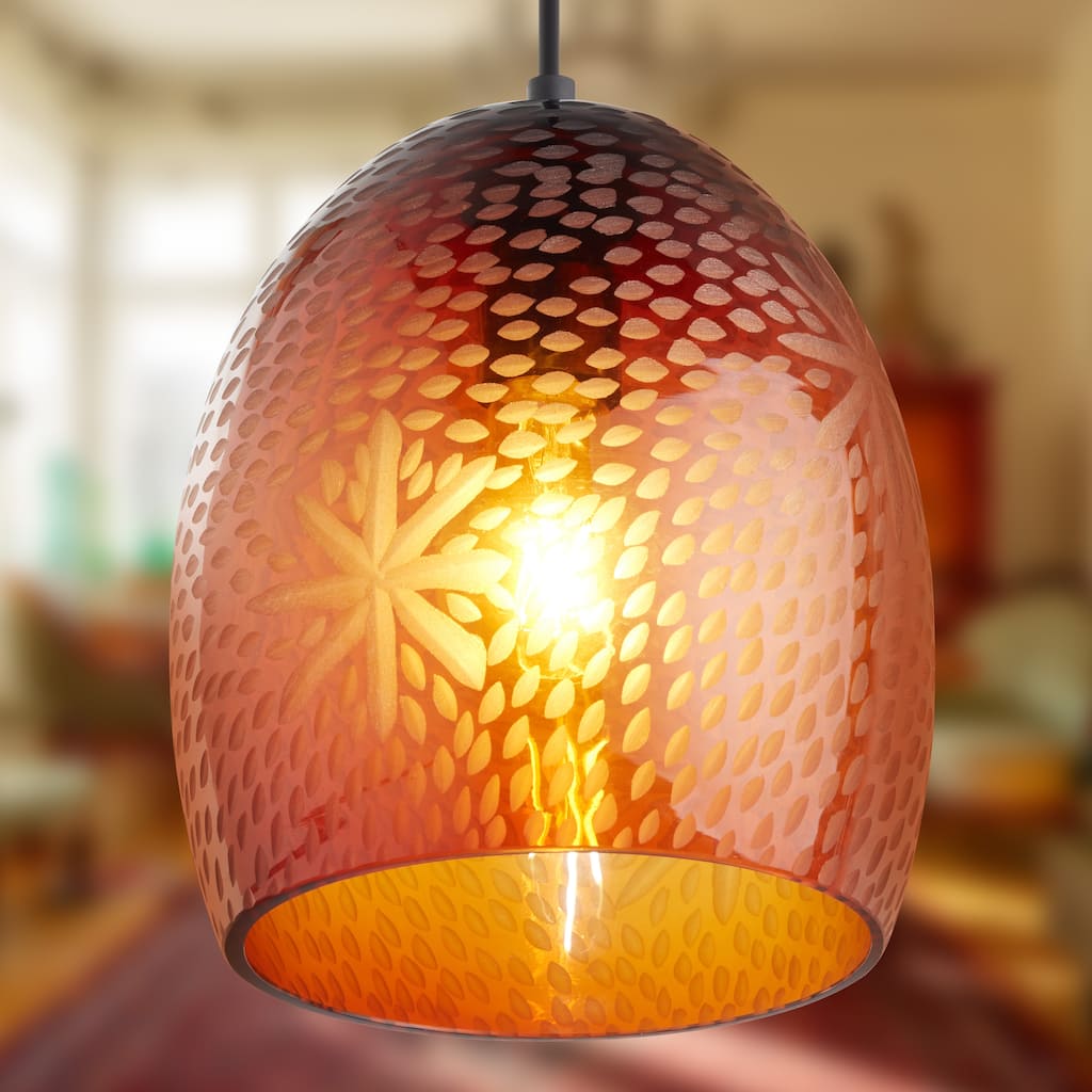 Charlene River of Goods Black Metal and Hand-Blown Glass 8-Inch Pendant Light with Adjustable Hanging Cord - 8" x 8" x 64"