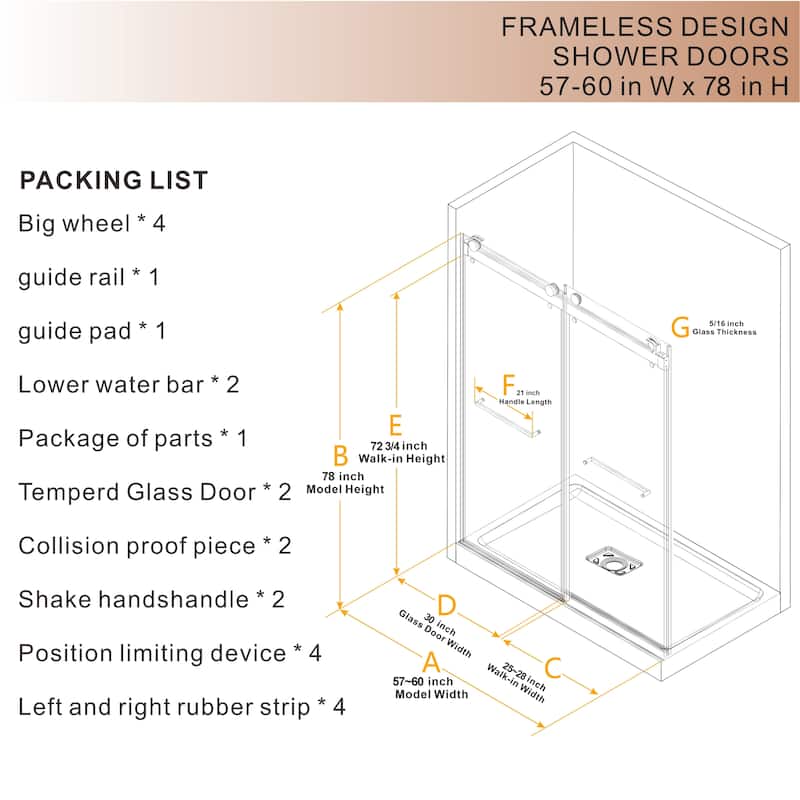 Double Sliding Door Frameless Corner Shower Enclosure with 5/16 in. Tempered Glass