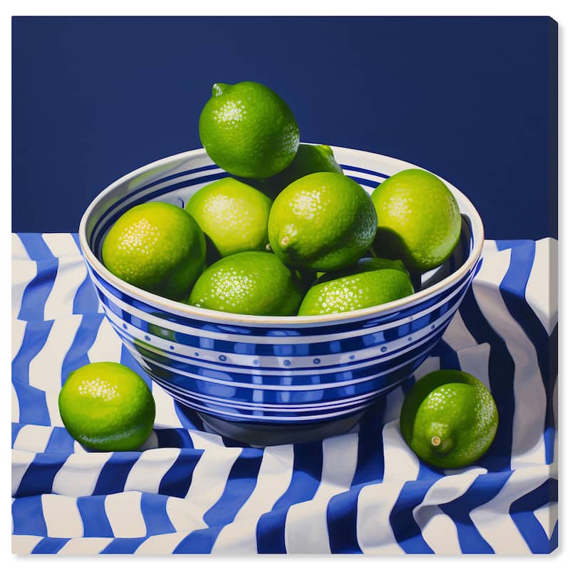 Wynwood Studio Canvas Food and Cuisine Limes in the Table Blue and Traditional Wall Art Canvas Print
