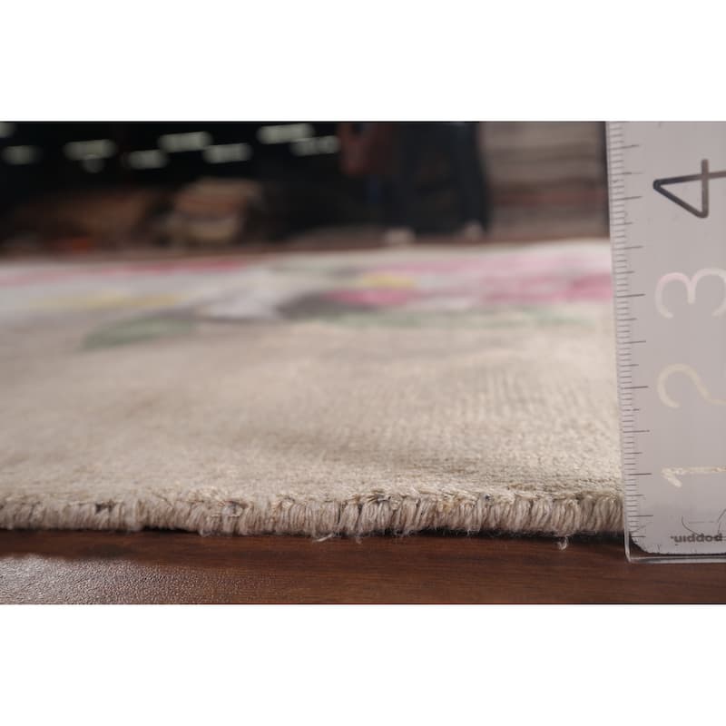 Floral Abstract Indian Area Rug Handmade Wool & Silk Carpet - 6'7"x 9'10"