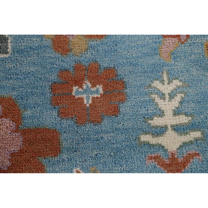 Blue Floral Oushak Area Rug Handmade Wool Carpet - 8'10"x 11'10"