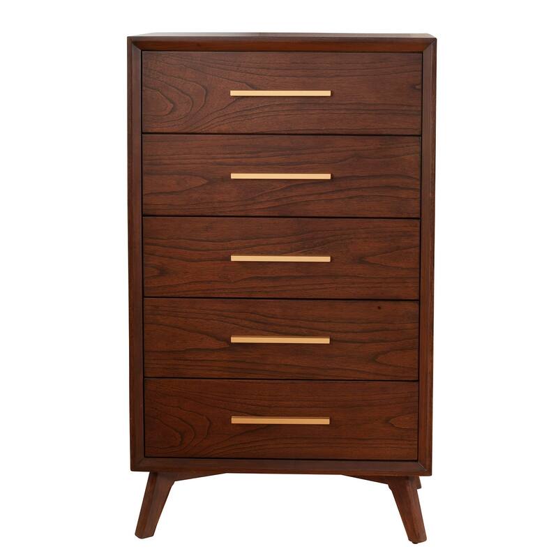 Alpine Furniture Arden 5 Drawer Wood Chest in Walnut (Brown)