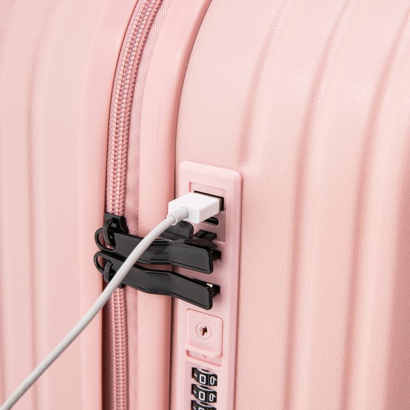 Modern Luggage Stripe Luggage, 3-Piece Set with Universal Wheels Cup Holder and USB Port , for Boarding Travel